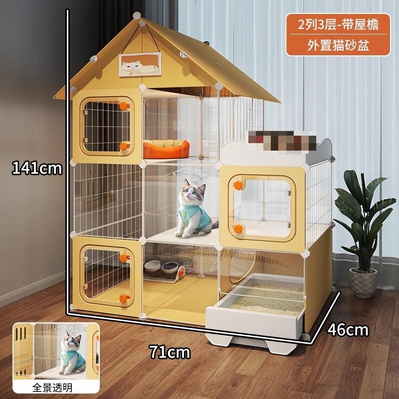 Villa Transparente para Gatos Caja de Arena Extra Grande Inodoro Interior Configuración de Una Habitación Un Salón Jaula para Gatos Hogar Espacioso Sistema de Residencia para Mascotas