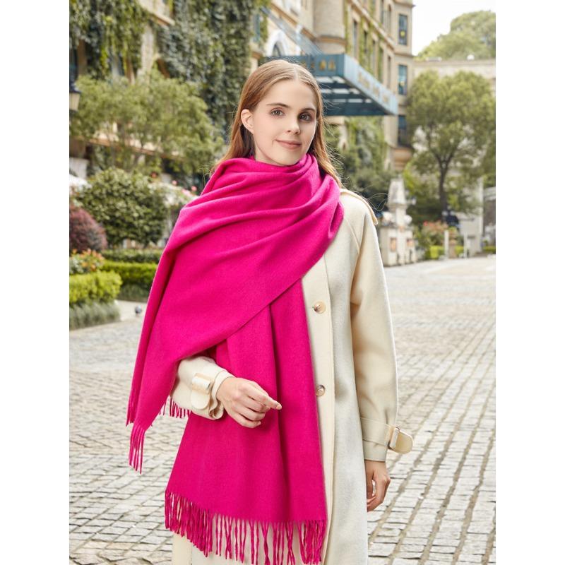 Czerwony szalik damski zimowy wysokiej klasy zagęszczony wełniany szalik wszechstronny męski szal jednolity kolor kaszmirowy szalik