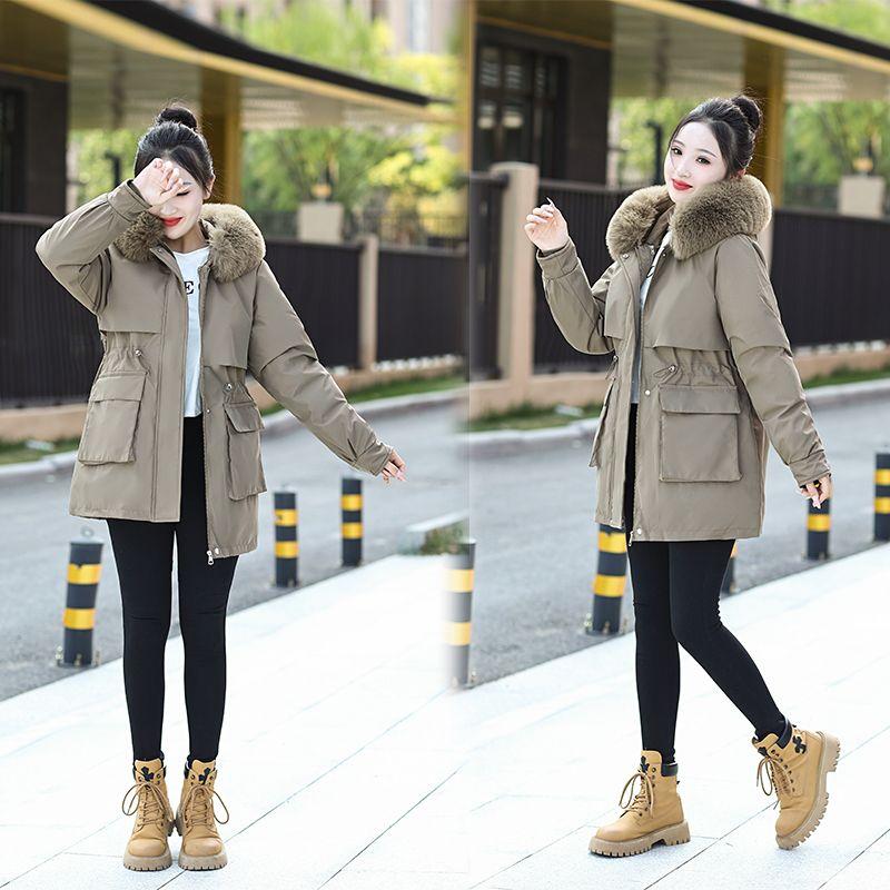 Giacca Lunga da Donna Imbottita in Cotone con Cappuccio Staccabile, Parka Invernale Spesso