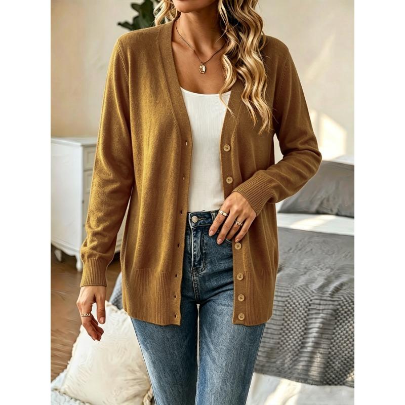Women S Mid Length Long Sleeve Knit Cardigan Single Breasted Daily Outerwear
