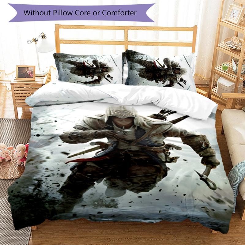 3er Set Bettwäsche mit Assassin's Creed Design - HD-bedruckte Bettwäsche mit 1 Bettbezug und 2 Kissenbezügen - Perfekt für Zuhause und Wohnheim-Dekoration