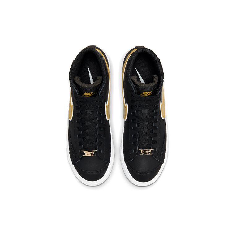 Nike Blazer Mid 77 Essential Black Metallic Gold Women Sneakers White DH0070-001