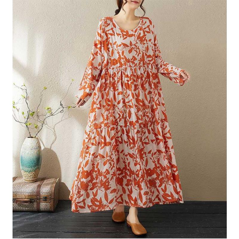 2025 New Thin Round Neck Long Sleeve Loose Slim Large Swing A-line Dresses