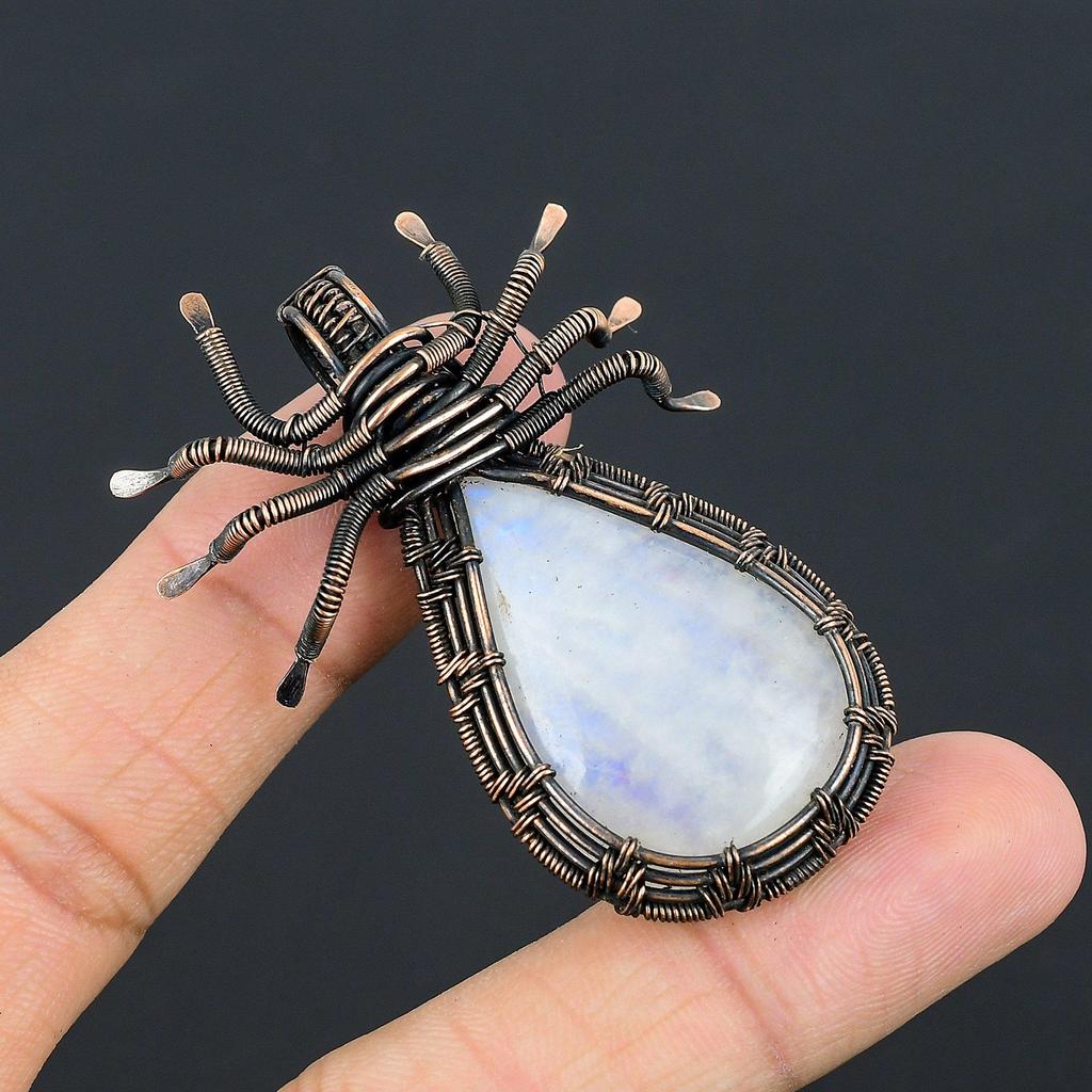 Moonstone 999 Copper Wire Wrapped Pendant, Handmade Gemstone Pendant, Gift For Mom Antique Jewelry