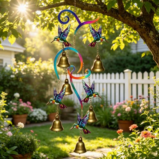 Hummingbird Wind Chimes, Lifelike Hummingbird Metal Wind Bell, Crisp Sound Garden Hanging Pendants for Garden Balcony Porch Decor