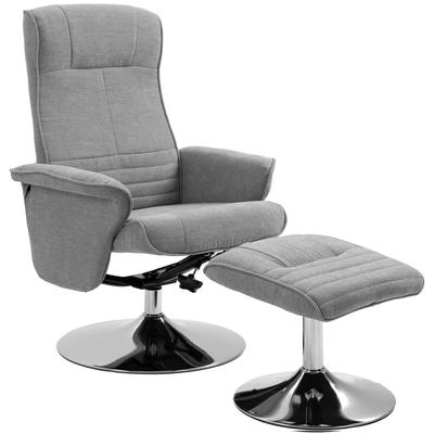Sessel mit Hocker, Drehbar, Verstellbare Rückenlehne, bis 150 kg, 69 x 71 x 104 cm, Grau