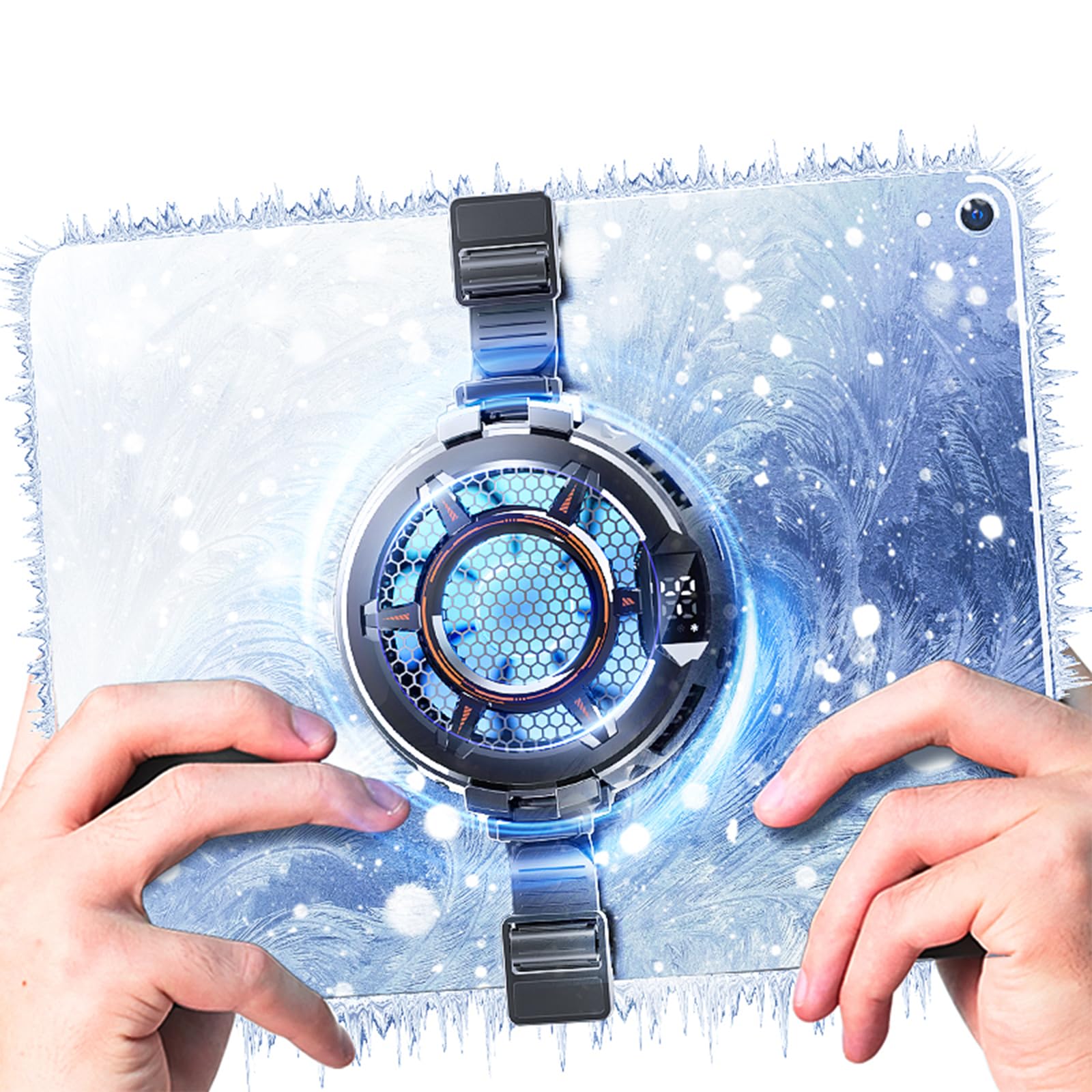 

iPad Cooling Fan, Tablet Cooler with Peltier Element, [Ice Eye], 50cm2 Super Large Heat Transfer Area, 20W High Output, Three Adjustable Settings,