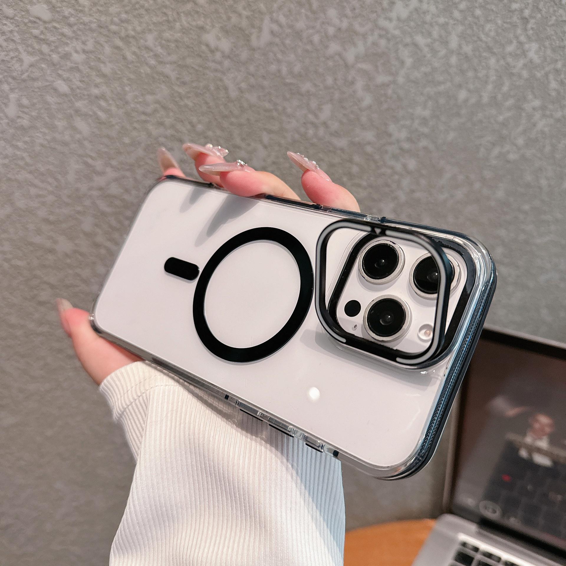 

Applicable To IPhone16 Magnetic Transparent Acrylic Mobile Phone Case Apple 15 ProMax Lens Bracket Protection Case iPhone16