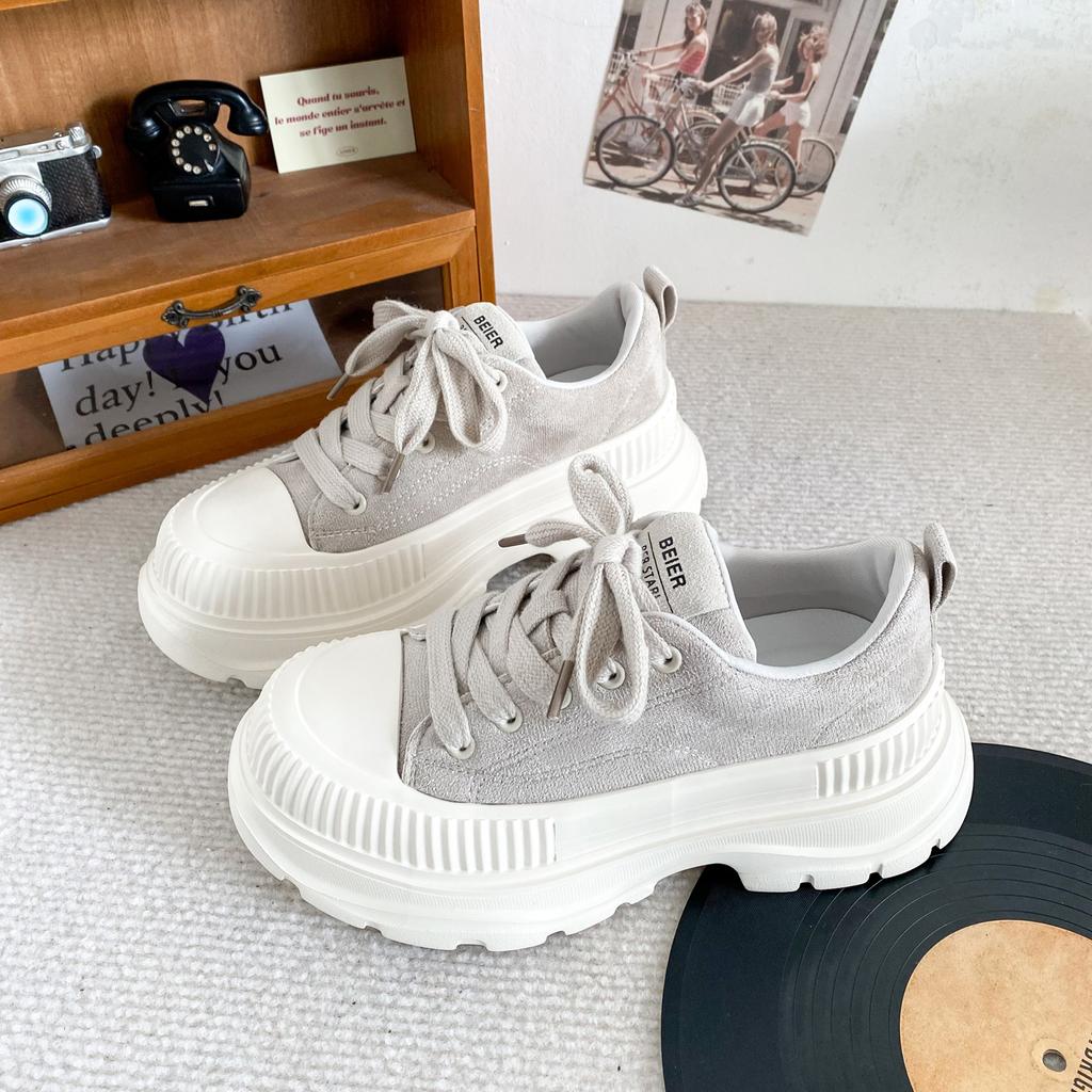 LZ6039 latex insole/7cm thick sole heightening casual shoes women's shoes autumn 2024 new retro board shoes