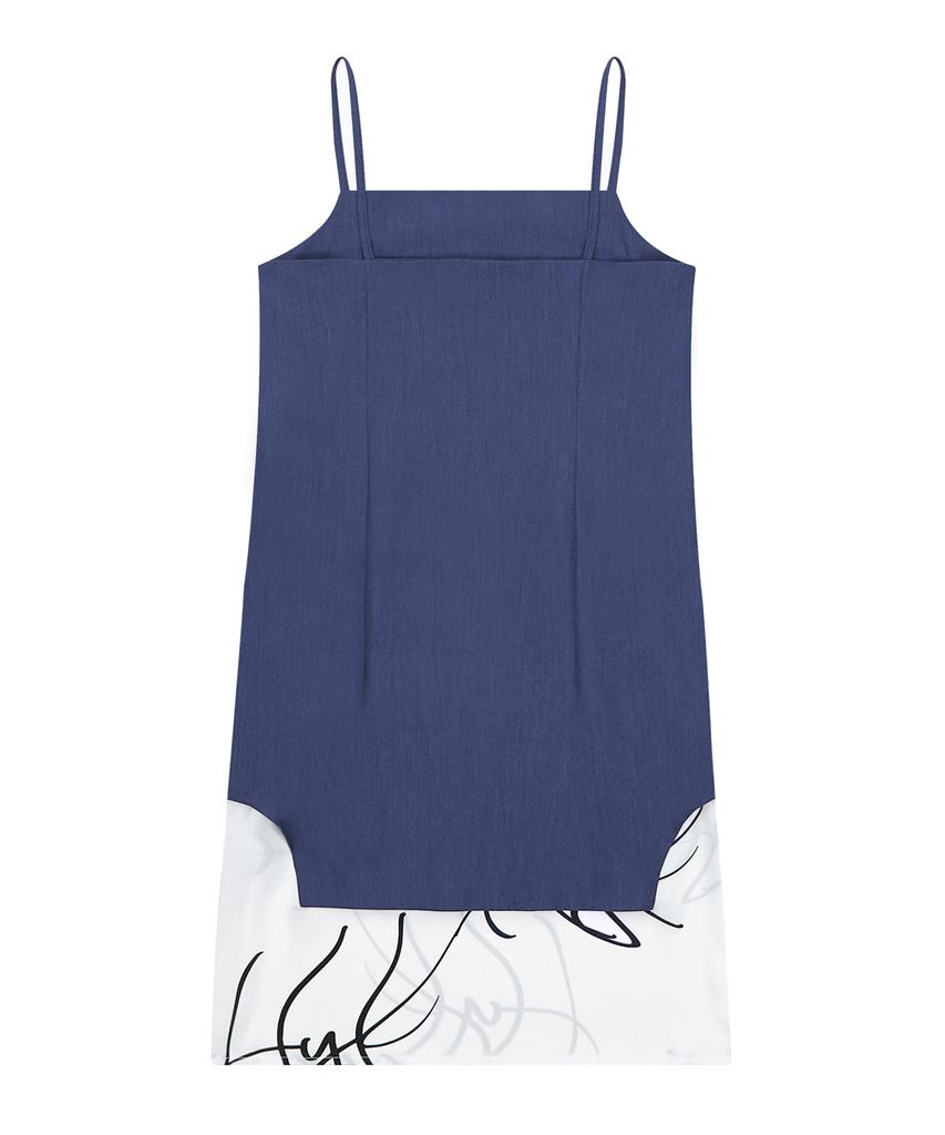 HYEYEONG KIM Satin Tunic Shift Sleeveless Dress - Dark Blue