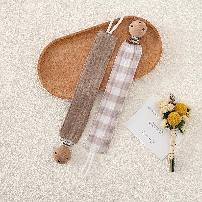 Buchenholz Schnullerclip & Baumwoll Beißring Set mit Anti-Fall Taschentuchclip (2er-Pack)