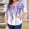 Women's Fashion Large Size Printed V-Neck Three-quarter Sleeve Top