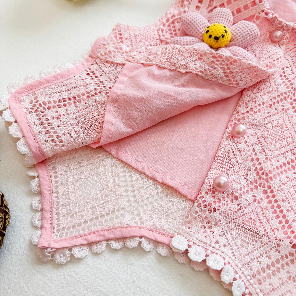 Girls' Pink Lace Hollow Top & Shorts Set - Summer Sunflower Sleeveless Vest & Shorts 2-Piece Set