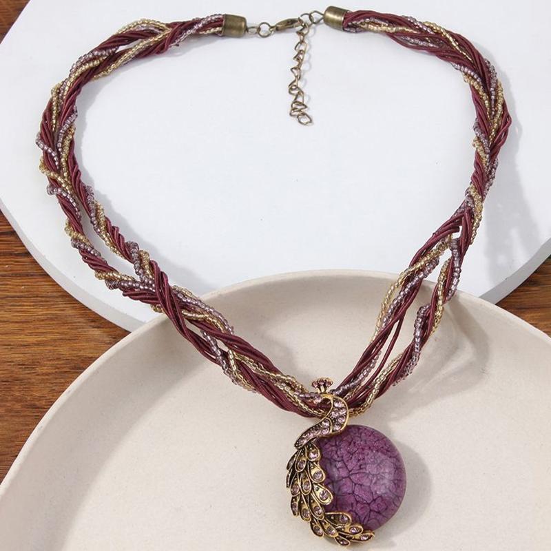 Elegante Vintage Fransen Quaste Anhänger Halskette Pfau Design für Damenpullover