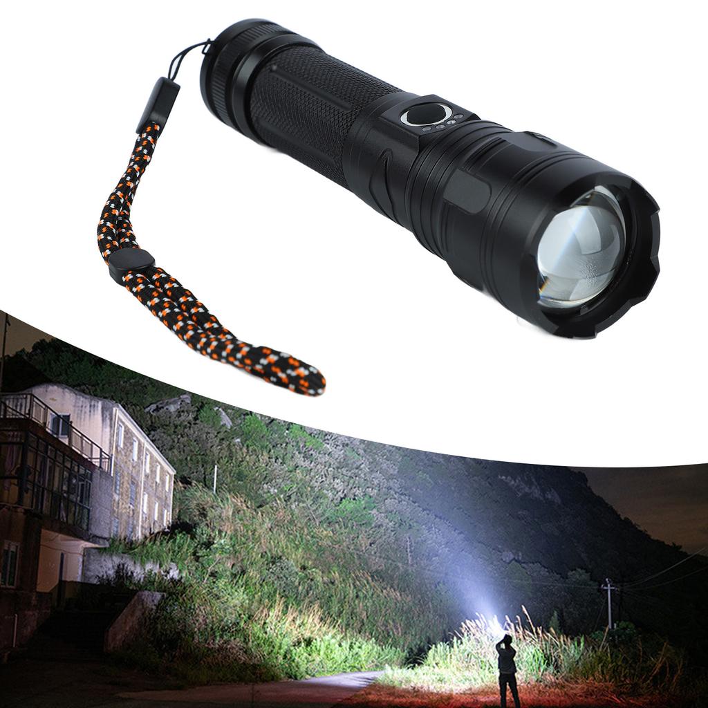 Einziehbare Taschenlampe Superhell Große Reichweite Batterieanzeige Aluminiumlegierung USB-Taschenlampe für Outdoor-Camping