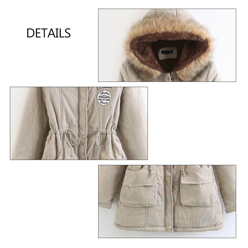 Winter Fur Hooded Thicken Cotton Women Jacket Fleece Autumn Zipper Pockets Slim Medium-Long Style Women's Windbreaker Plus Size