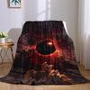 Eclipse In Red Sky Flannel Blanket Warm Soft Halloween Christmas Couch Warm Cozy Decorative Decor Gift for All Season