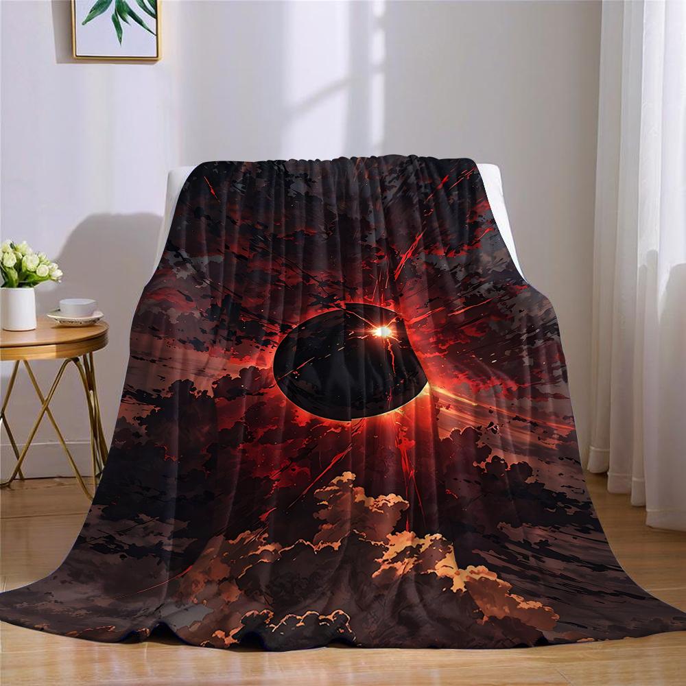 Eclipse In Red Sky Flannel Blanket Warm Soft Halloween Christmas Couch Warm Cozy Decorative Decor Gift for All Season