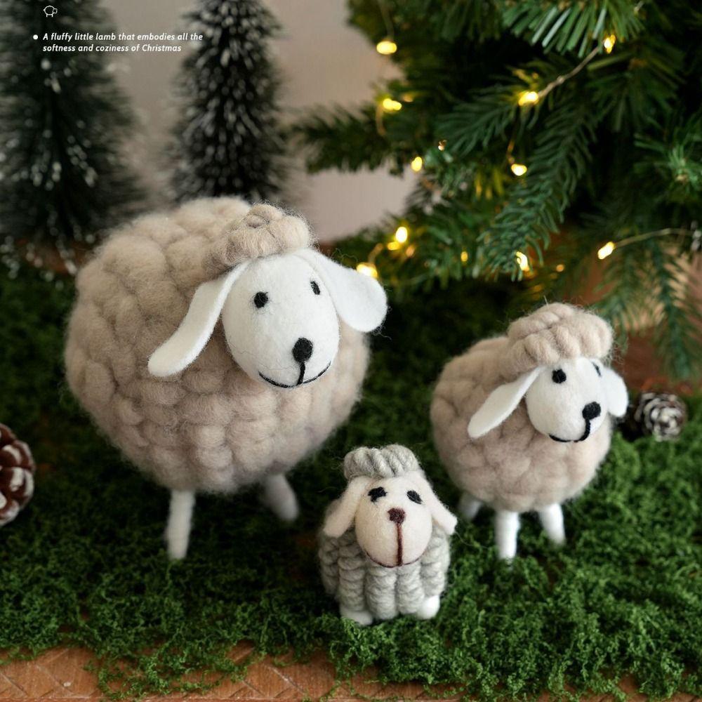 Christmas Decoration Sheep Beige Khaki Scene Model Sheep Cartoon Lamb Photo Props Miniature Sheep Decor Desktop Ornament