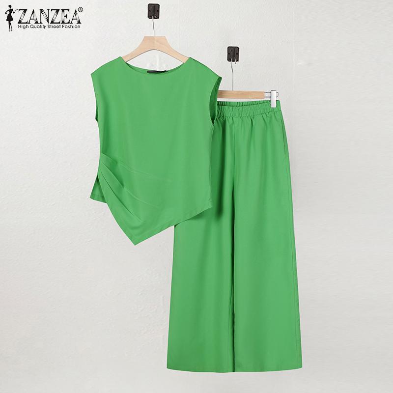 

ZANZEA Женские топы и брюки-майки, повседневные комплекты из двух предметов 4XL зелёный