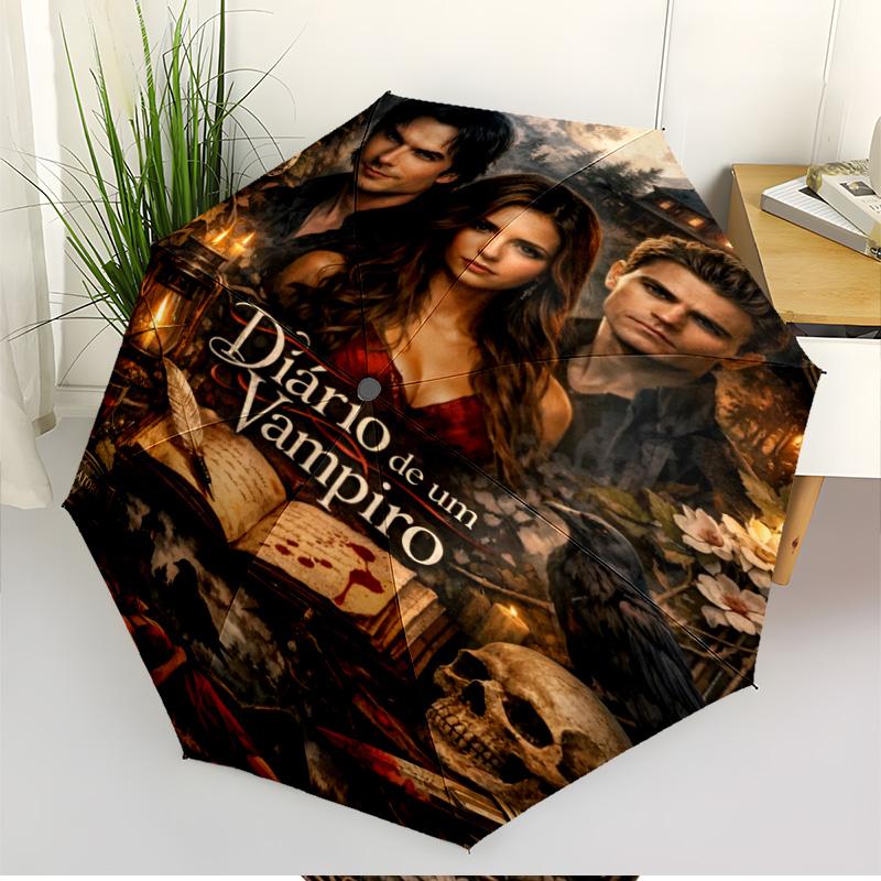 The Vampire Diaries Print Automatic Open Close Umbrella, Portable Foldable Umbrella, for Outdoor Commute Camping Trip, Ideal Birthday Gift