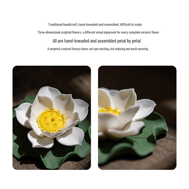 Handmade Ceramic Lotus Incense Holder for Indoor Use