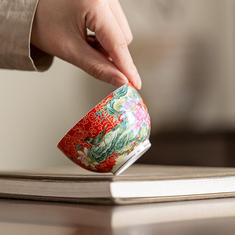 Guochao enamel color master cup single personal special tea cup home living room office tea cup ceramic tea set