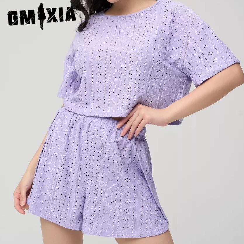 

GMXIA Летняя Удобная Свободная Пижама с Короткими Рукавами и Шортами, Домашняя Одежда из Двух Предметов XL фиолетовый