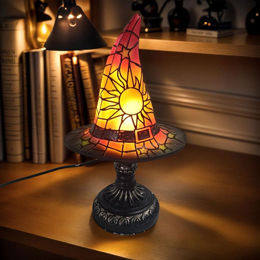 Witch Hat Lamp Resin Desktop Ornament Halloween Decorations USB Powered Creative Table Lamp Night Light for Home Bedroom Decor