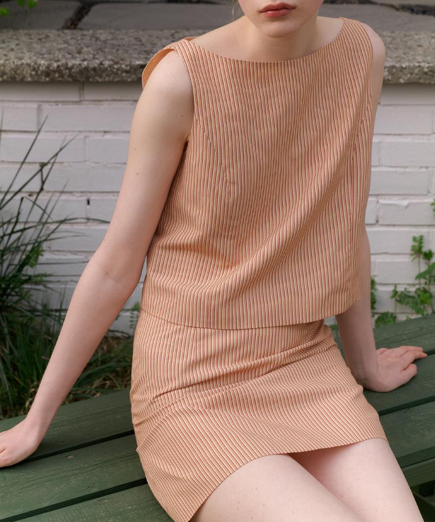 Assenti Striped Mini Skirt_Yellow