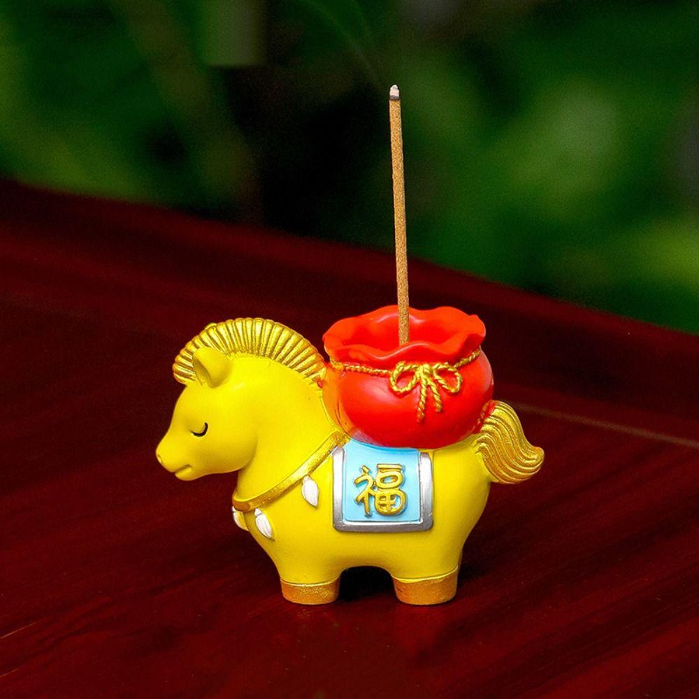 Creative Zodiac Pony Incense Burner Pony Shape Resin Incense Stick Holder New Year Ornamental Horse Year Indoor Incense Burner