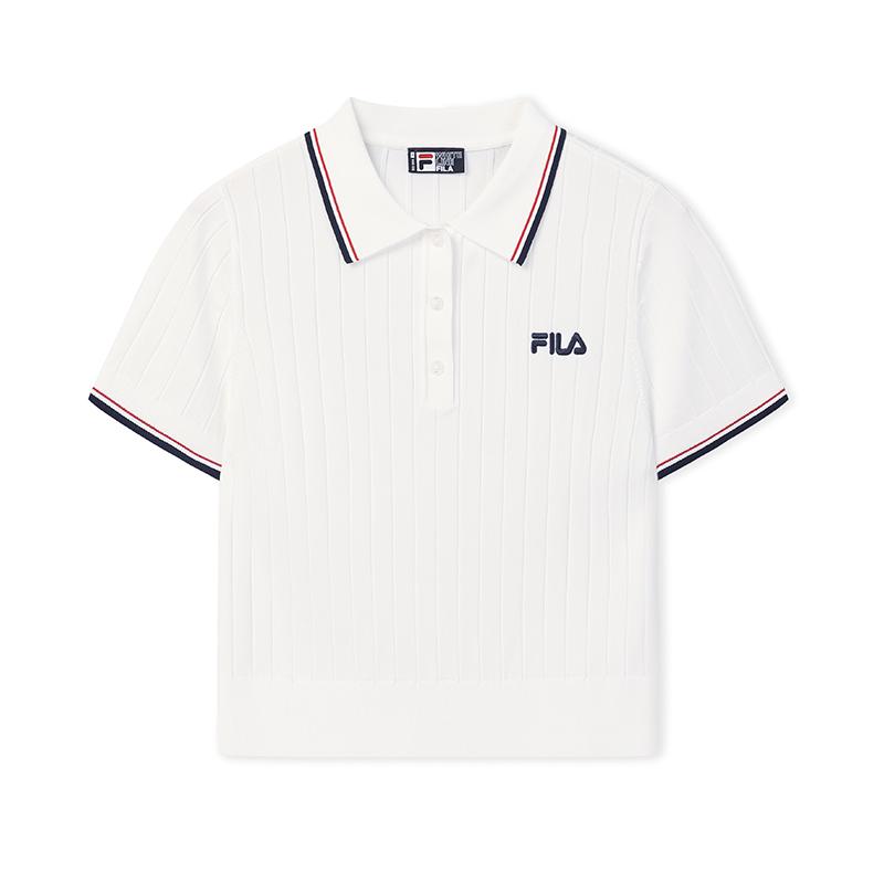 

FILA Original Fashion Simple Classic Retro Casual Elegant Versatile Comfortable Woven Short Sleeve Polo Knit Top Women tops F51W629401FWT L
