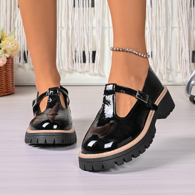 

Модные туфли на блочном каблуке, осенние новинки, с круглым носком, с глубоким вырезом, на платформе, нескользящие, с ремешком, низкие 43