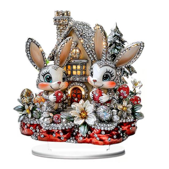 Easter Bunny Acrylic Table Sign 2D Flat Colorful Eggs Rabbit Decoration Home Living Room Valentine's Day Holiday Party Tabletop Ornament