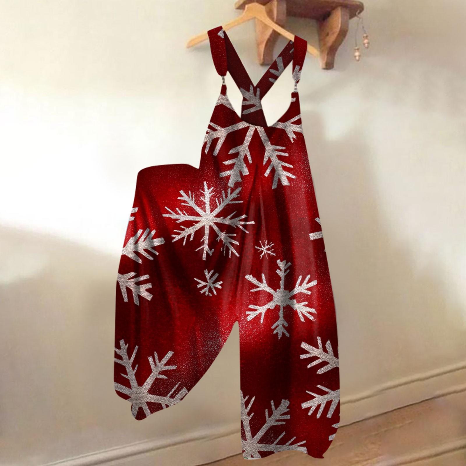 

Женский модный повседневный комбинезон с рождественским принтом и широкими бретелями сзади M винный