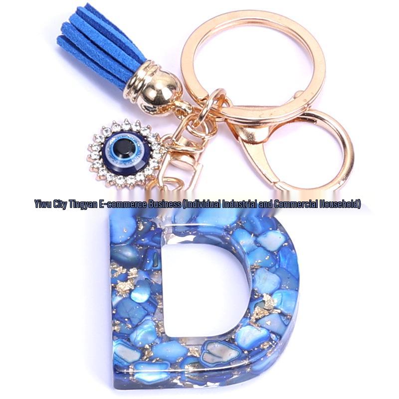 Cross-Border English Alphabet Resin Keychain with Gold Foil Demon Eye Pendant for Girls' Bags and Backpacks