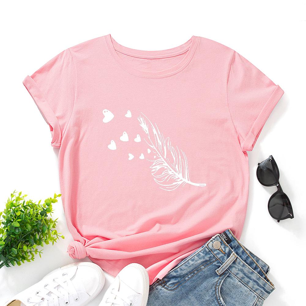 Cotton T-Shirt Short Sleeve Round Neck Women 2d Print Tops