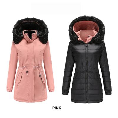 Herbst Winter Damen Reversible Abnehmbarer Pelzkragen Abnehmbarer Hut Gesteppter Warmer Parka S-3XL