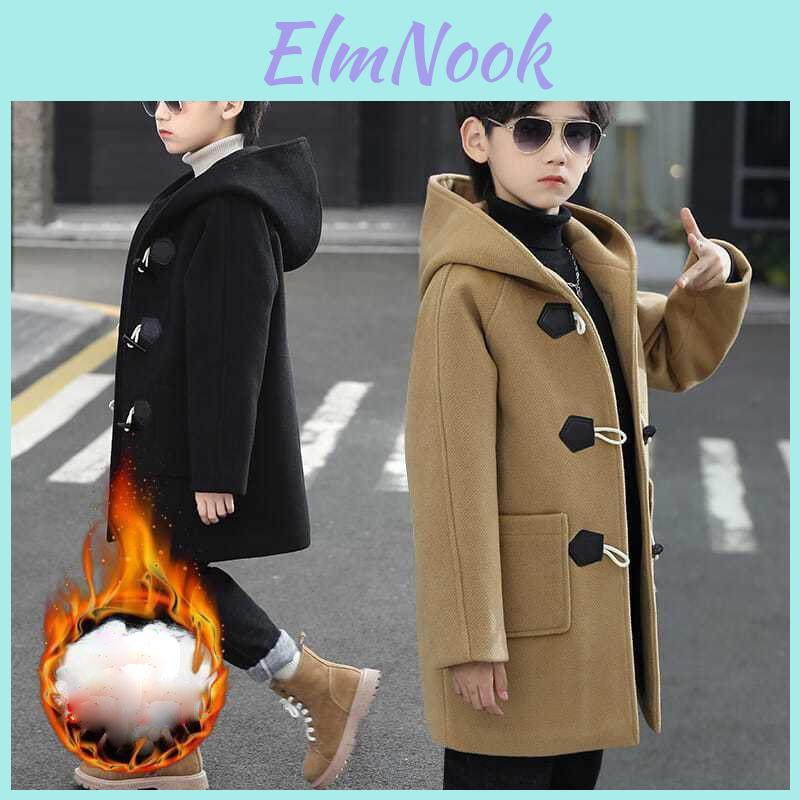 Wool Boys Winter Autumn And Coat Hooded Jacket Solid Singlebreasted Plus Cotton Warm Outerwear Children Parka