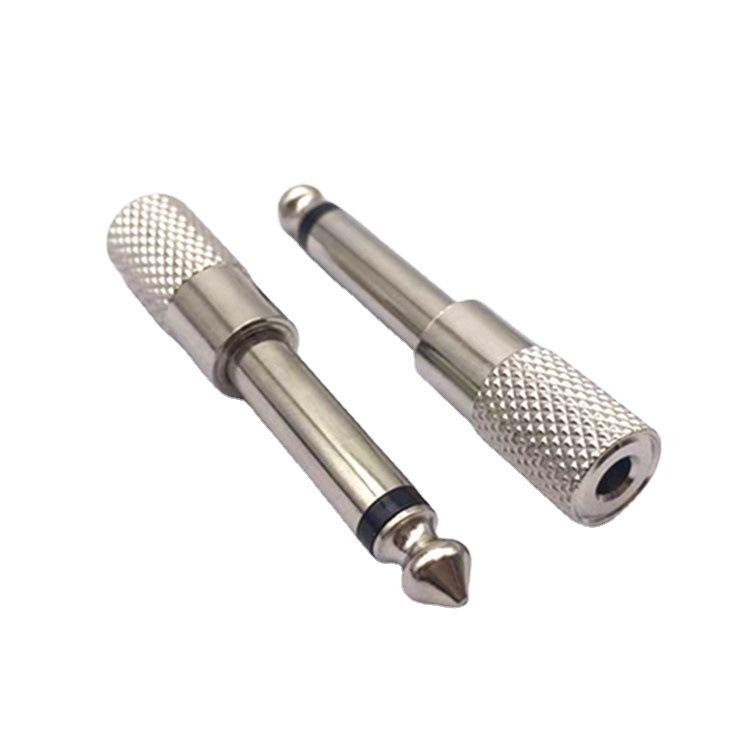 Nickel-Plated 6.35mm Male To 3.5mm Female Mono Adapter for Microphones and Headphones.