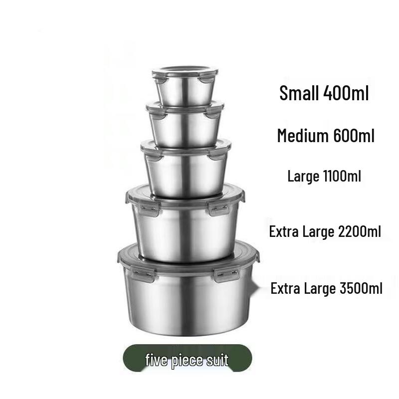304 Stainless Steel Round Food Storage Container 5-Piece Set