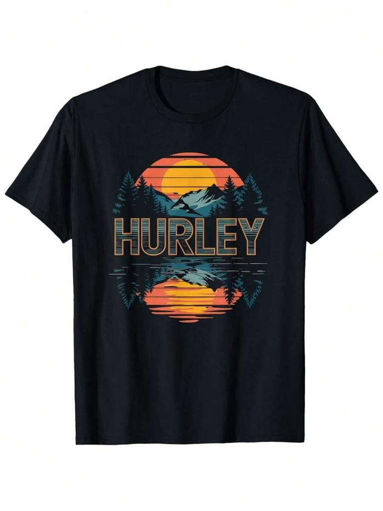 Hurley Sunset Mountain Mönster Unisex Bekväm Kortärmad T-shirt