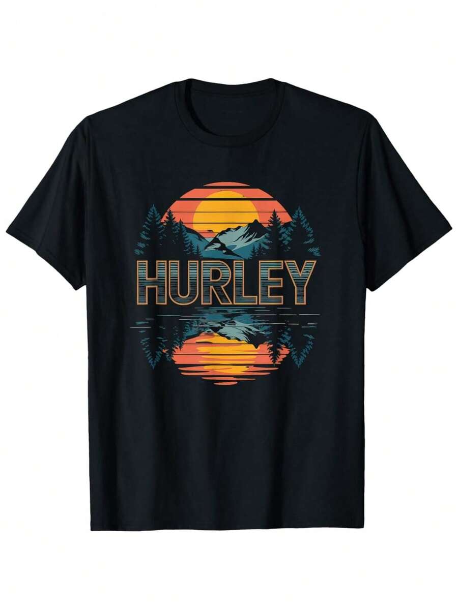 

Hurley Sunset Mountain Pattern Unisex Comfortable Short-Sleeve T-Shirt M