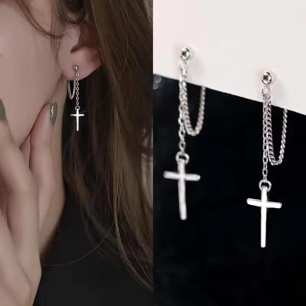 Punk Cross Drop Earrings for Women Men Gothic Hip Hop Long Tassel Hanging Earring Jewelry Gift Bijoux