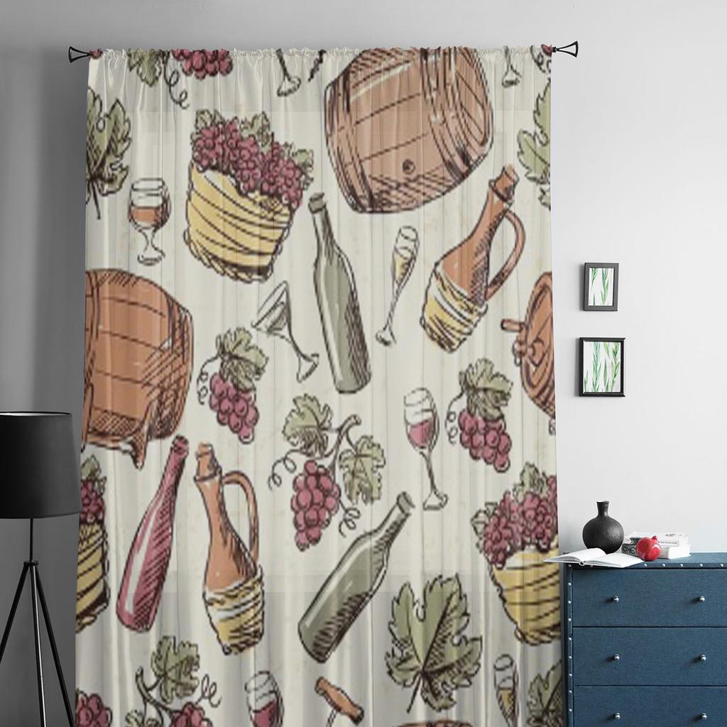 Wine Vintage Sheer Curtains for Living Room Transparent Tulle Window Treatments Bedroom Kitchen Home Decor Veil Drapes
