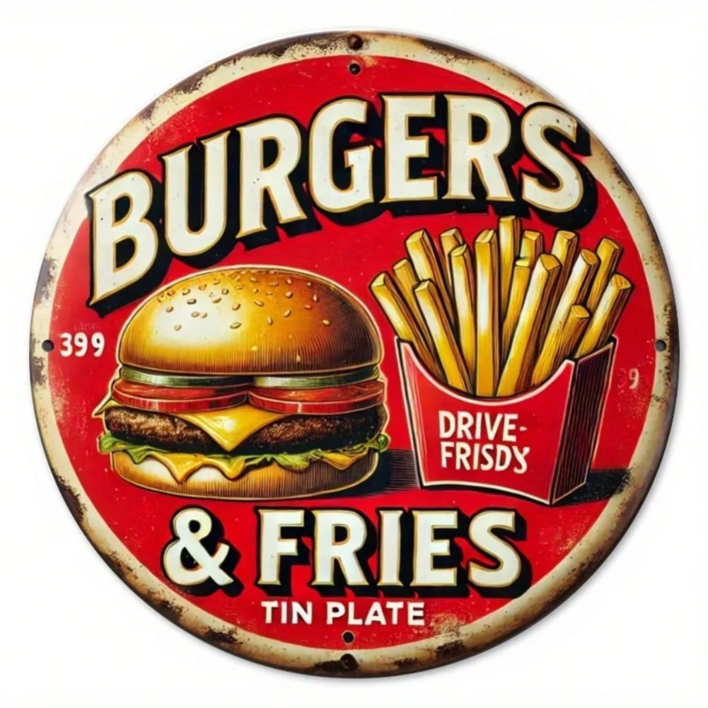 

Vintage Kitchen Decor Metal Tin Sign 8 Inch Round Retro Fast Food Wall Art 20x20 різнокольоровий