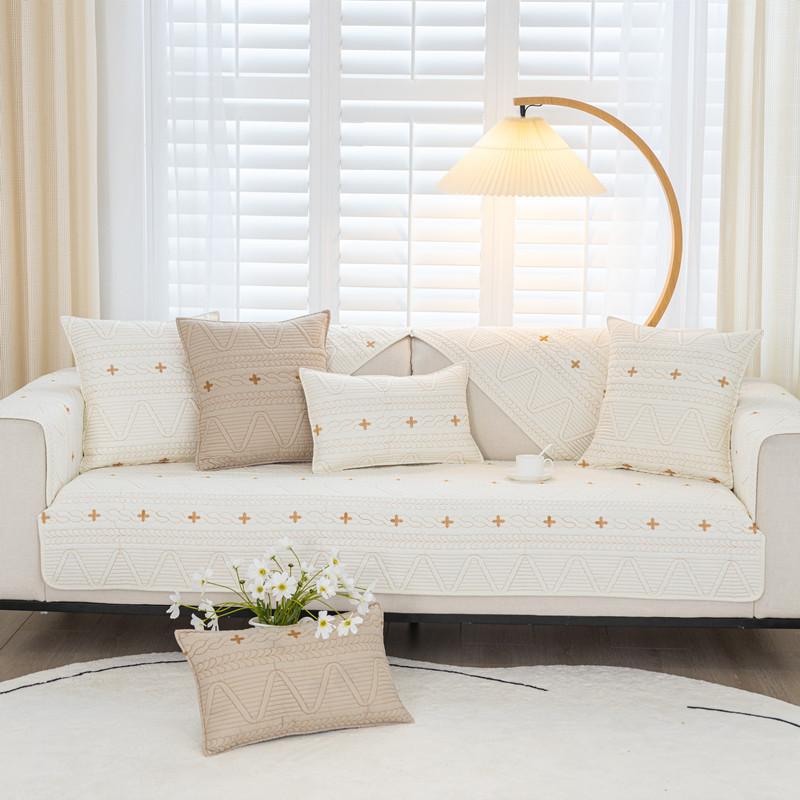 Pure Cotton Sofa Cushion Four Seasons Universal Cotton Fabrics Non-Slip Cushion Cover Cloth Simple Modern Sofa Cover Slipcover Seat Cushion