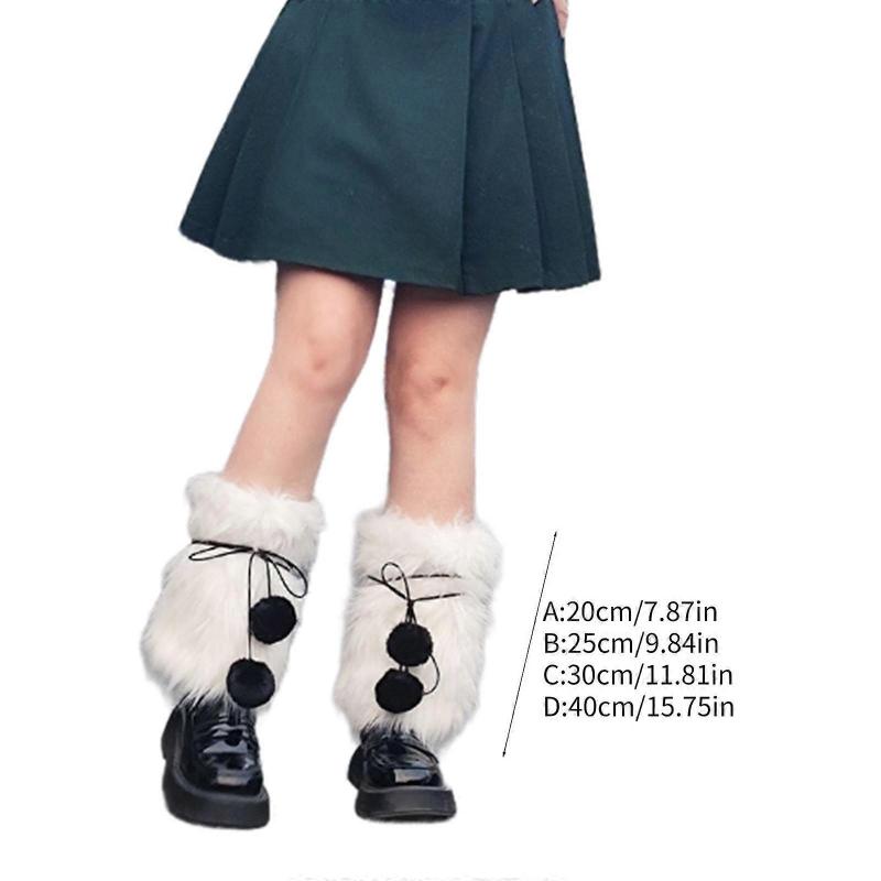 Faux Furs Leg Warmer,Warm Fuzzy Leg Warmer Boot Cuff Cover for Party Costumes Womens Fall Winter Leggings Socks  White Hair Ball 40CM