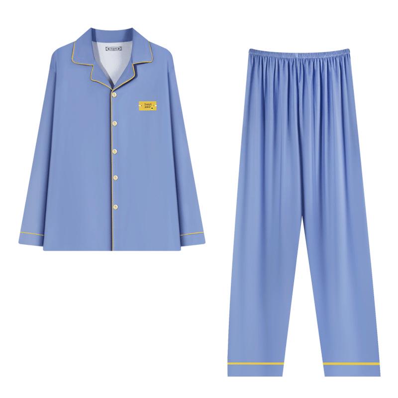 Herren Leichter Luxus Minimalistischer Pyjama - Frühling/Herbst, Langarm, Cardigan, Baumwollimitat, Lässig, Einfach, Lockere Passform, Große Größen Homewear.