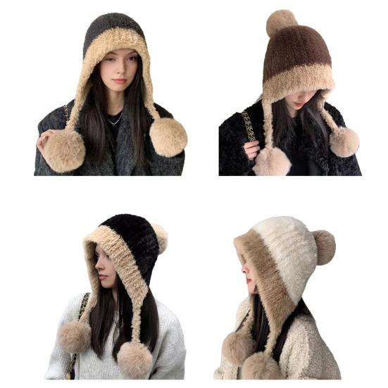 Gestrickte Mütze Einfarbig Plüschball Elastische Konstruktion Atmungsaktive Mütze Outdoor-Abenteuer Radfahren Winddichte Mütze